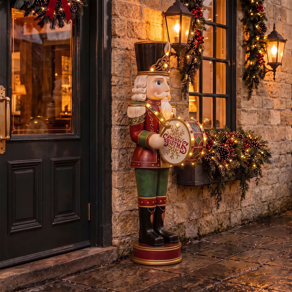 4.5ft Traditional Christmas Large Nutcracker Drummer with Warm White LED Lights