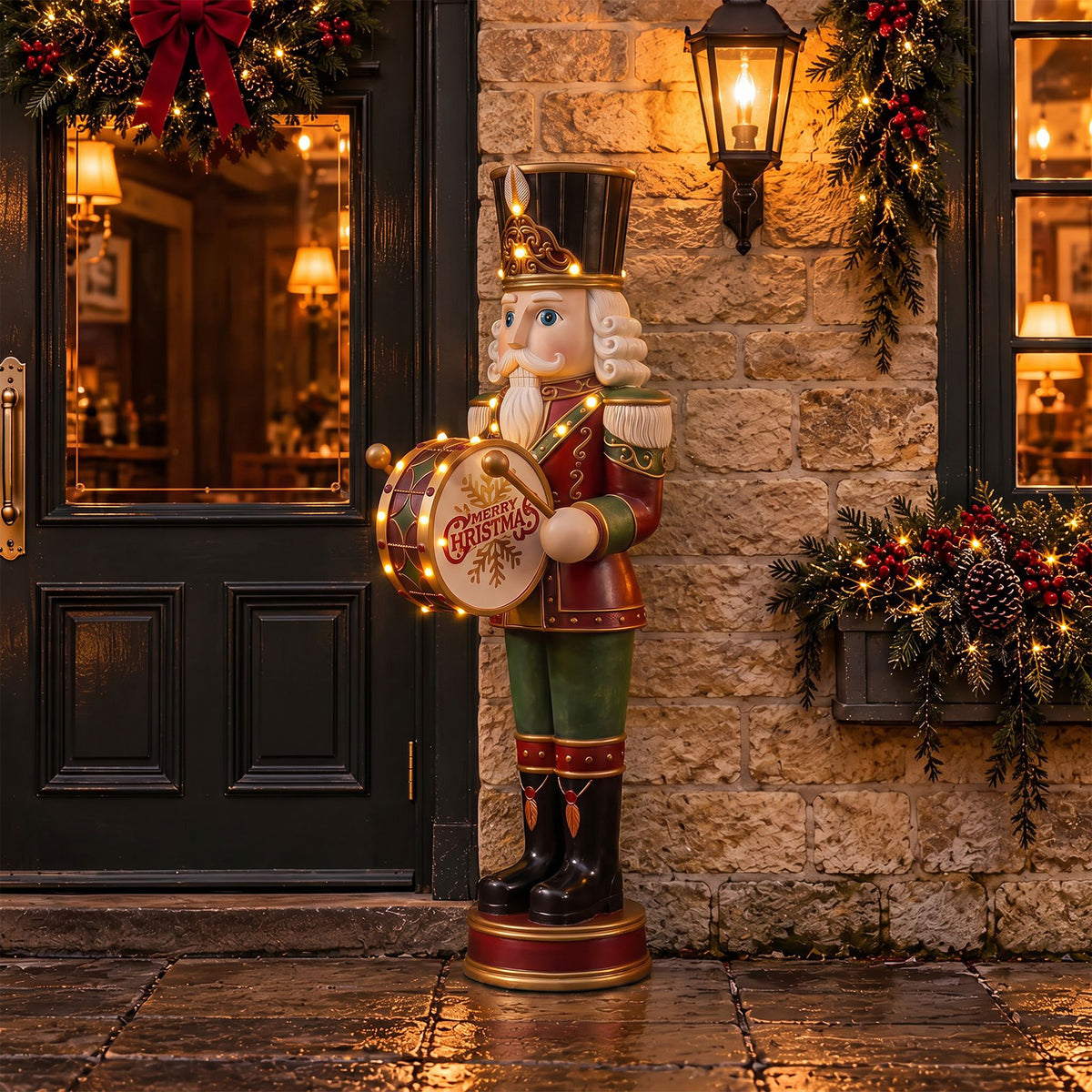 4.5ft Traditional Christmas Large Nutcracker Drummer with Warm White LED Lights