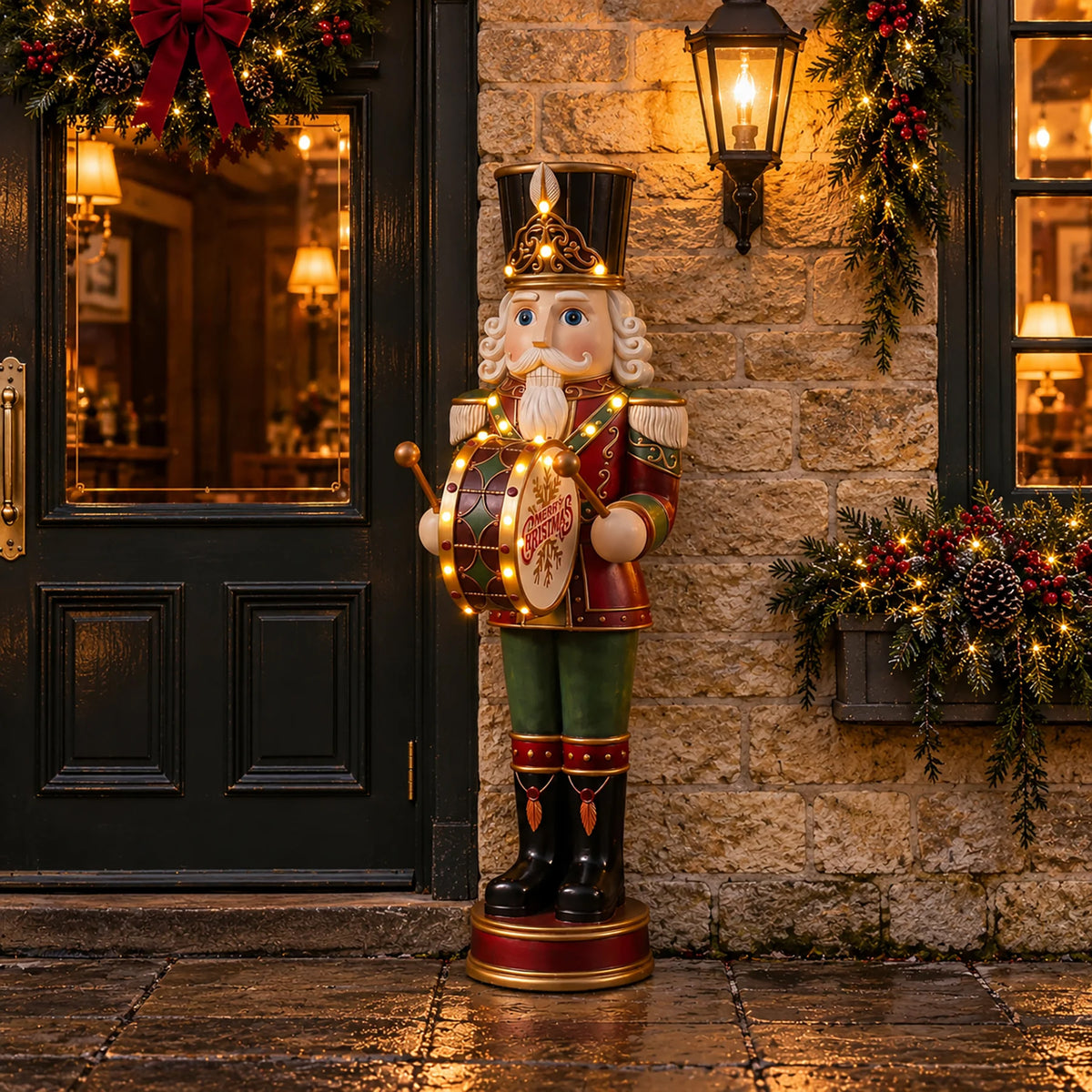 4.5ft Traditional Christmas Large Nutcracker Drummer with Warm White LED Lights