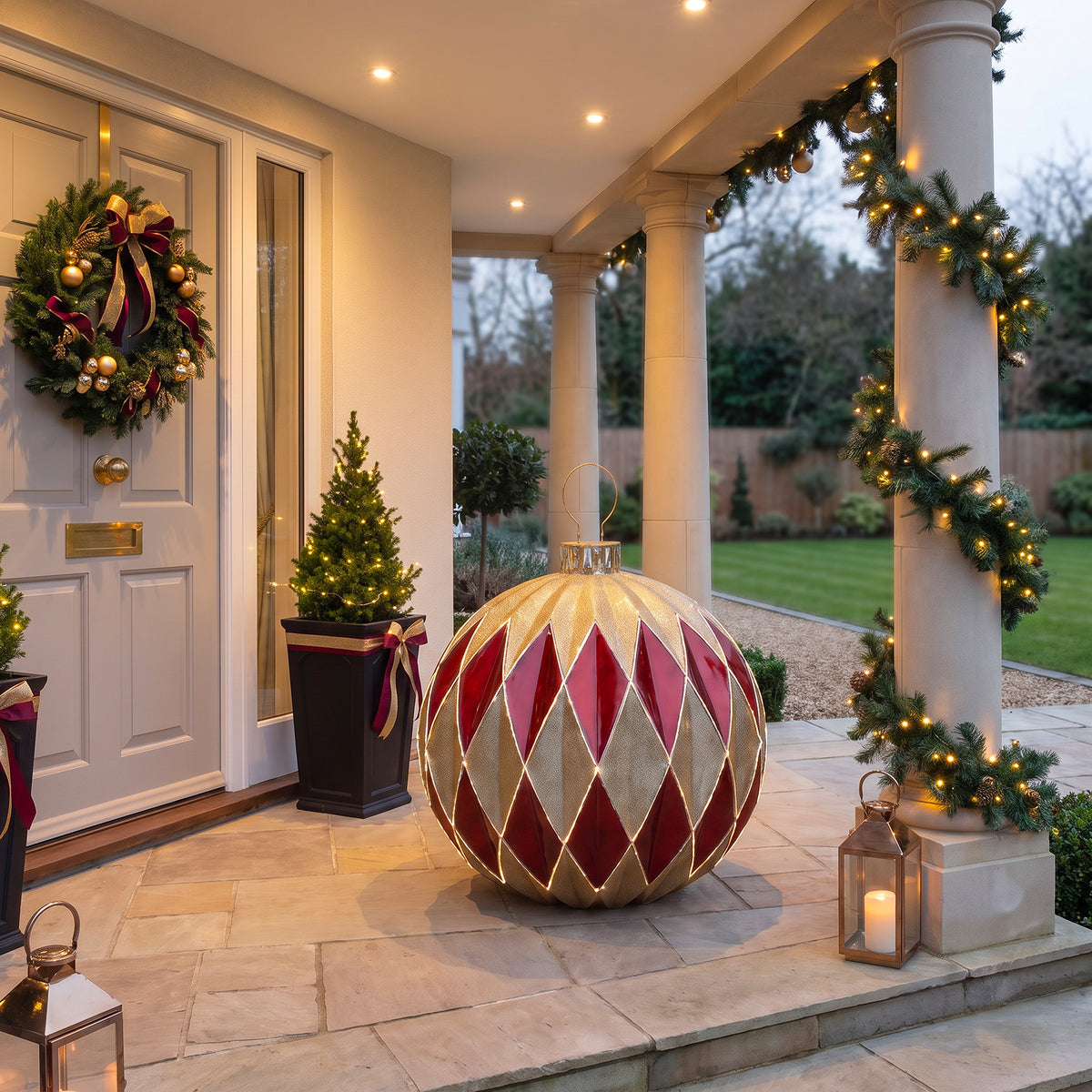 3ft Gold and Red Striped Giant Christmas Bauble with LED Strip Lights