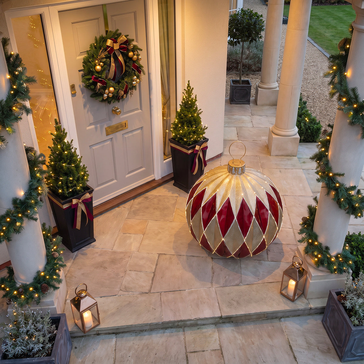 3ft Gold and Red Striped Giant Christmas Bauble with LED Strip Lights