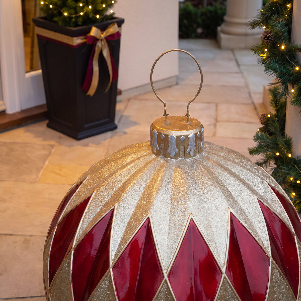 3ft Gold and Red Striped Giant Christmas Bauble with LED Strip Lights