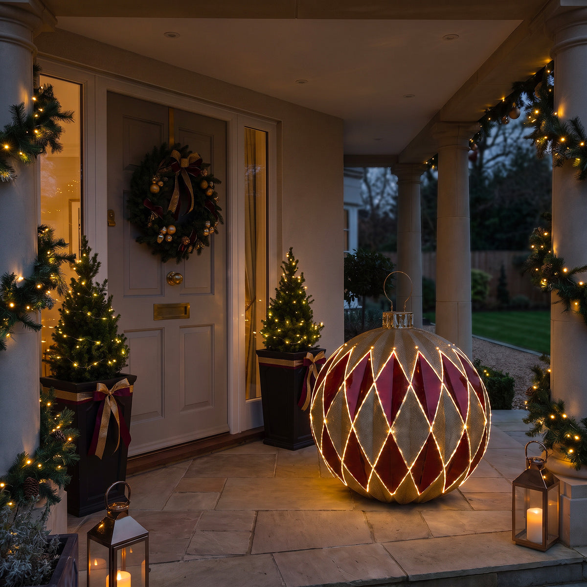 3ft Gold and Red Striped Giant Christmas Bauble with LED Strip Lights
