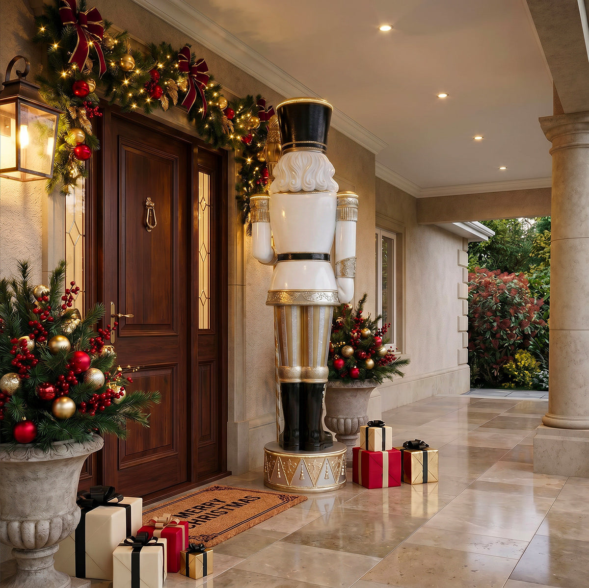 9ft Traditional Christmas Nutcracker Gold & Ivory with Warm White LED Strip Lights