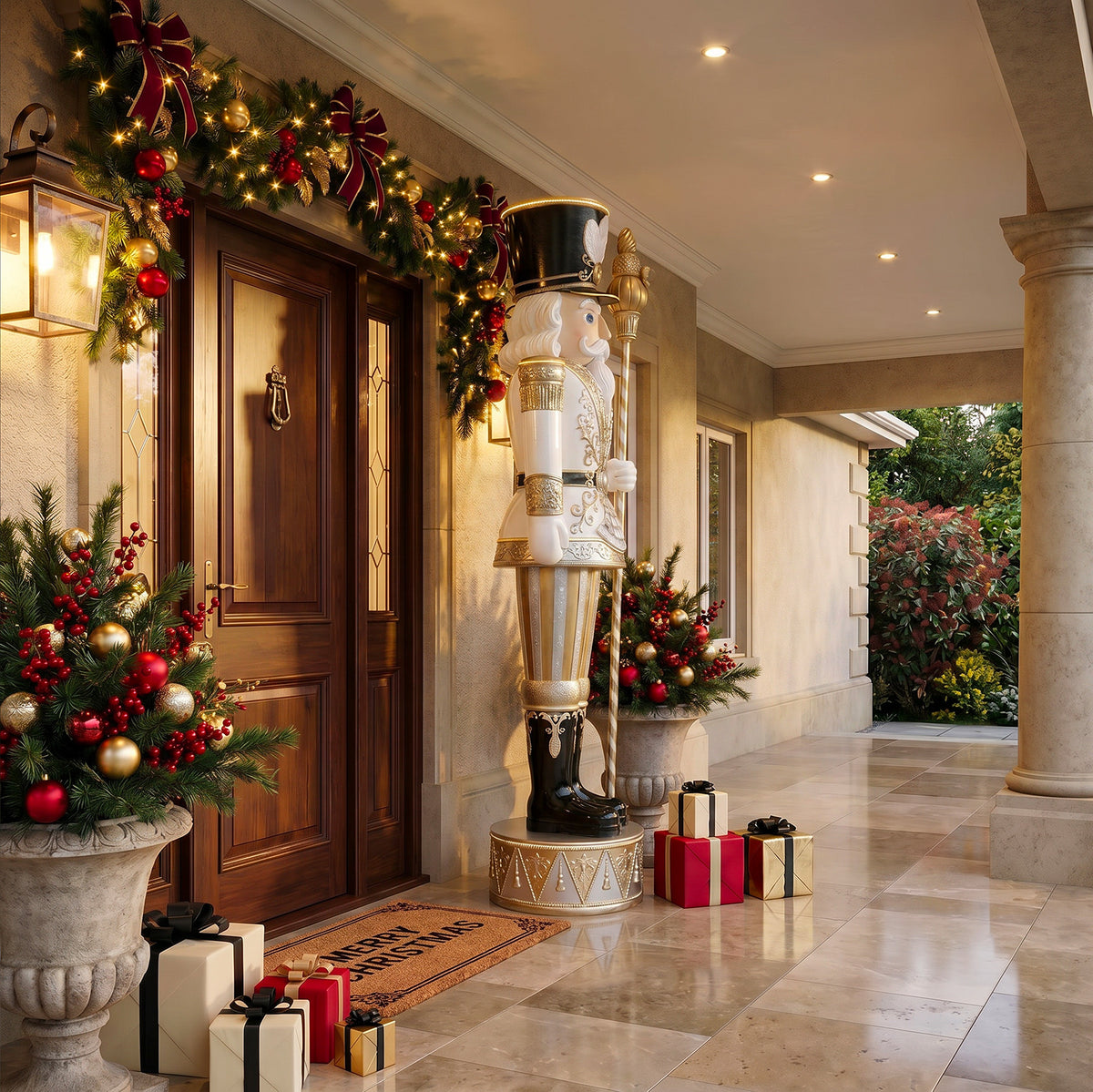 9ft Traditional Christmas Nutcracker Gold & Ivory with Warm White LED Strip Lights