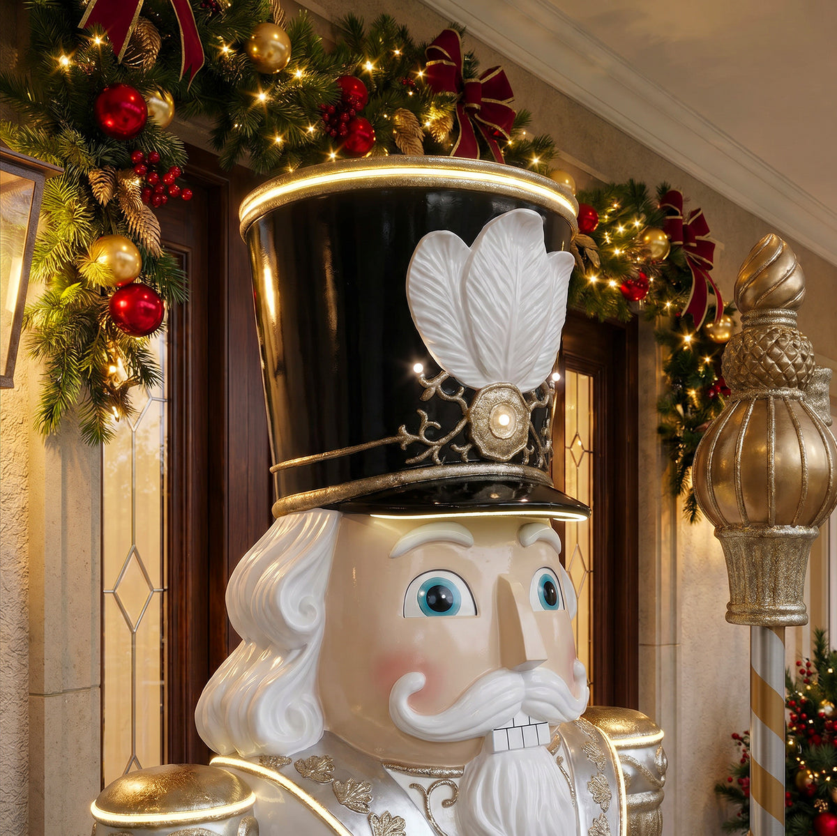 9ft Traditional Christmas Nutcracker Gold & Ivory with Warm White LED Strip Lights