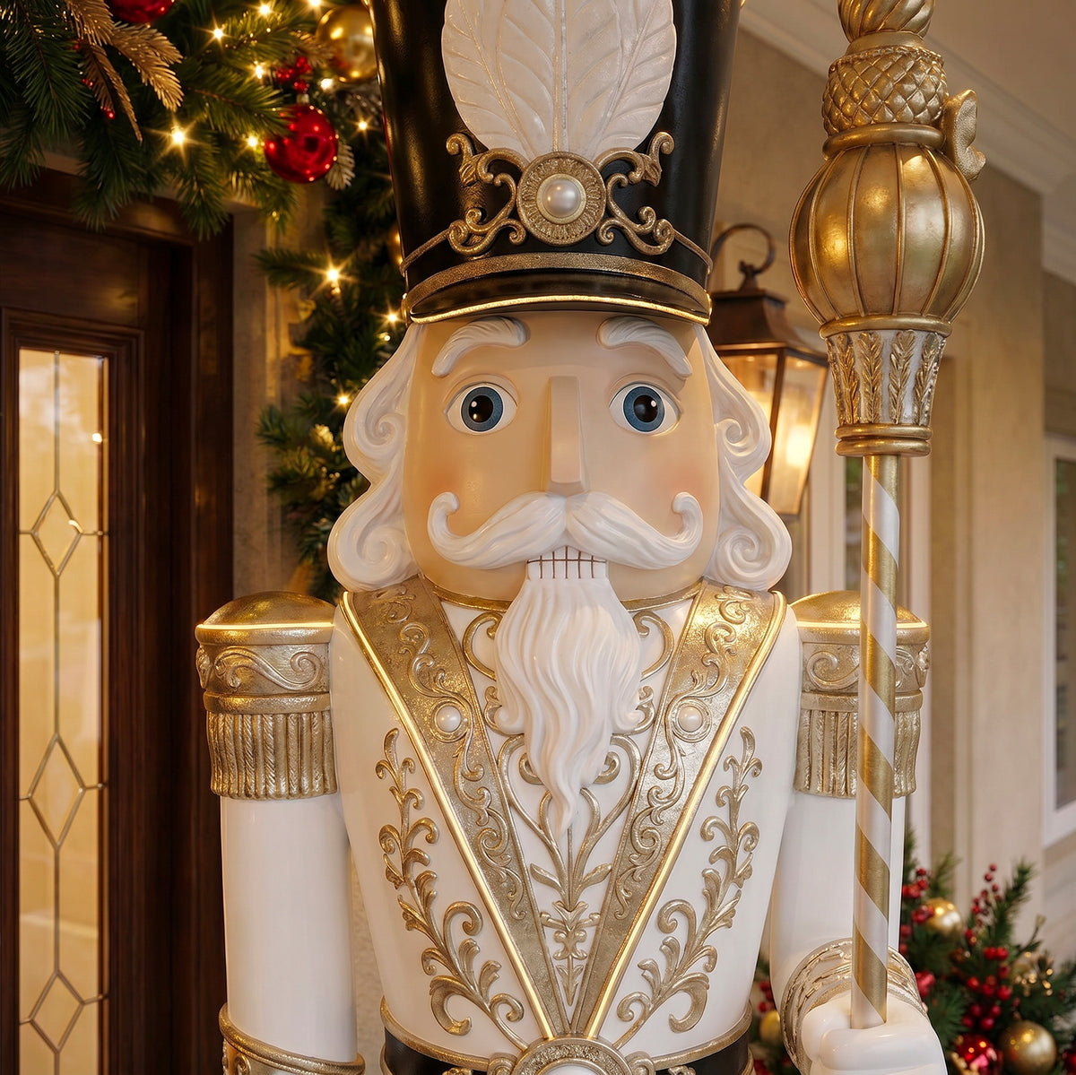 9ft Traditional Christmas Nutcracker Gold & Ivory with Warm White LED Strip Lights