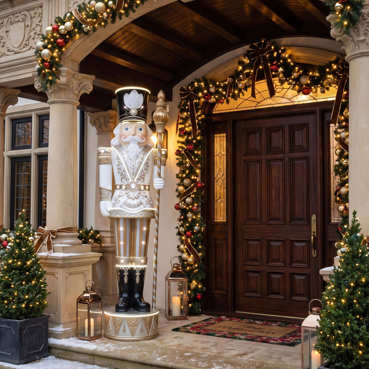 9ft Traditional Christmas Nutcracker Gold & Ivory with Warm White LED Strip Lights