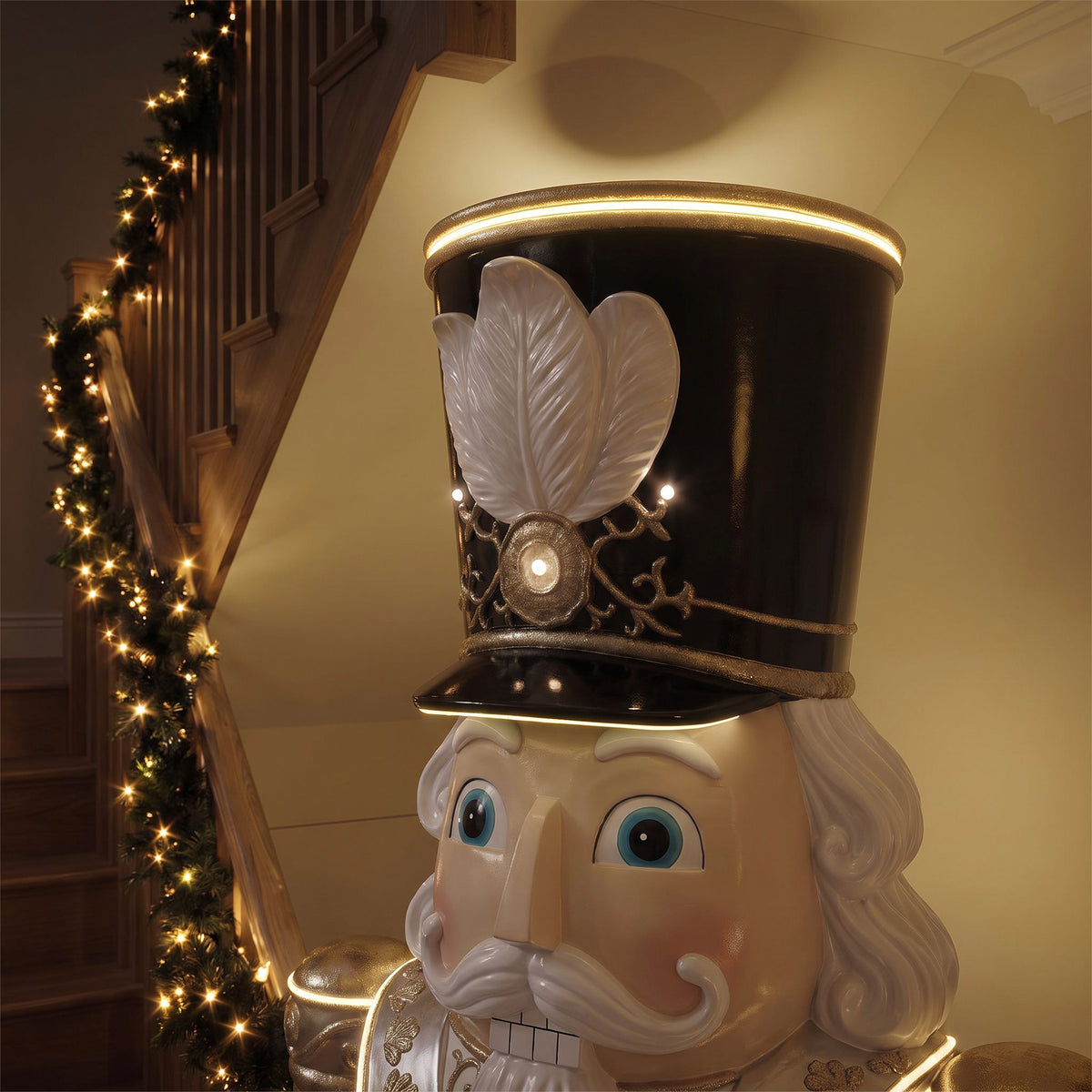 9ft Traditional Christmas Nutcracker Gold & Ivory with Warm White LED Strip Lights