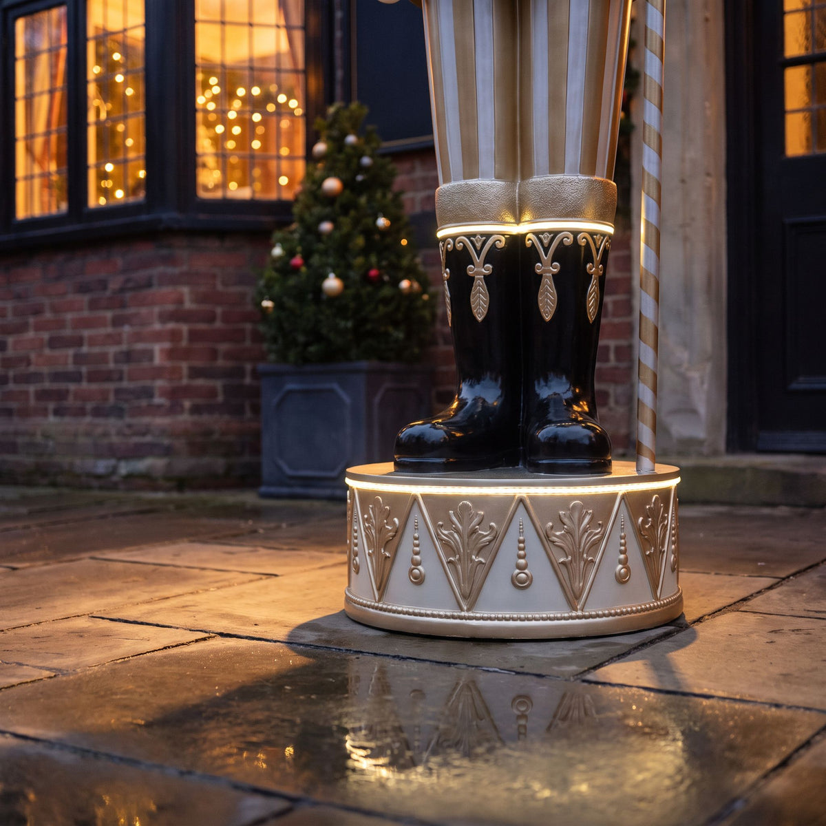 Huge 9ft Traditional Giant Christmas Nutcracker Gold & Ivory with Warm White LED Strip Lights