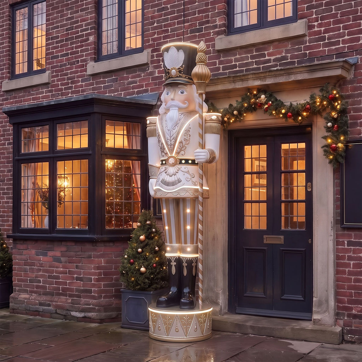 Huge 9ft Traditional Giant Christmas Nutcracker Gold & Ivory with Warm White LED Strip Lights