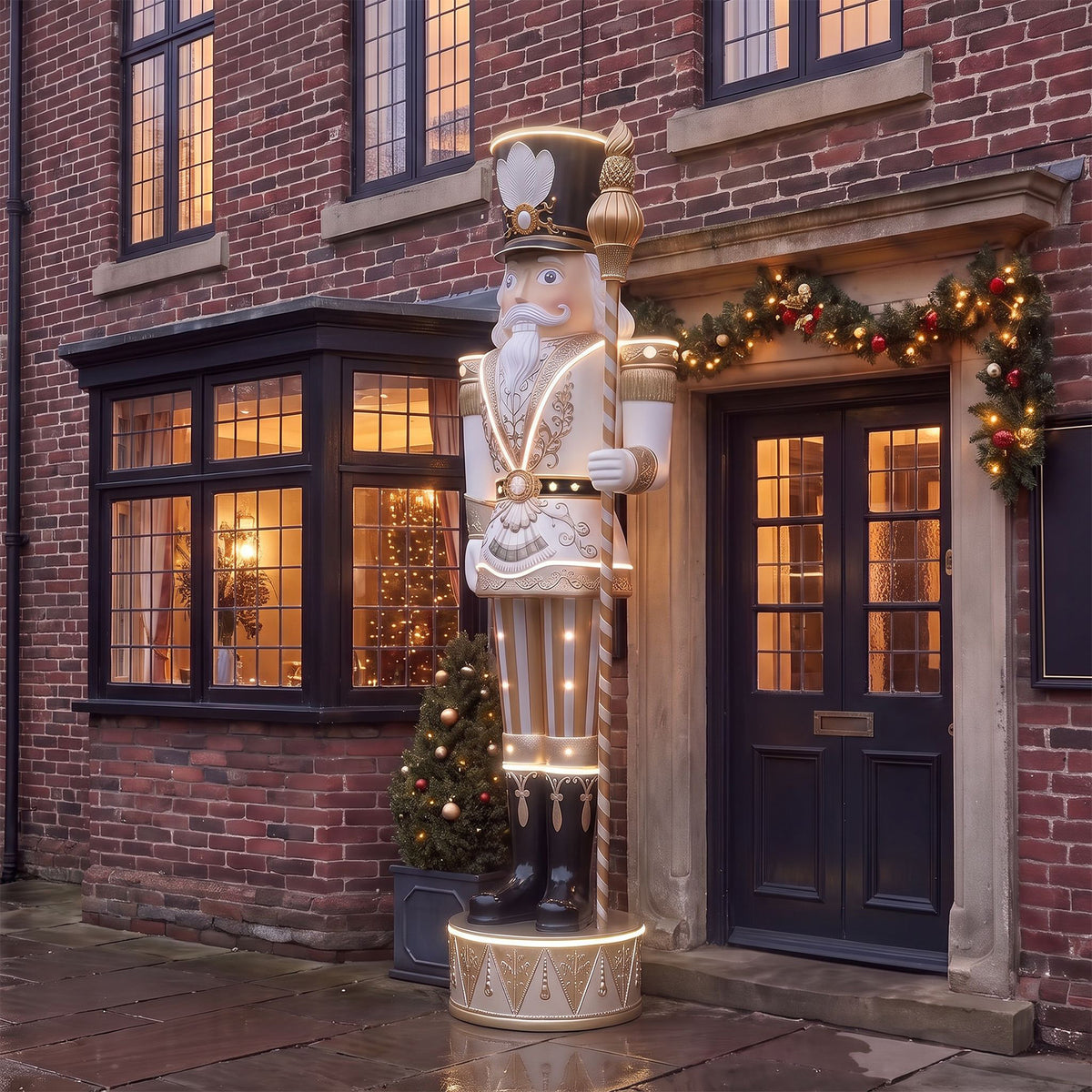 Huge 9ft Traditional Giant Christmas Nutcracker Gold & Ivory with Warm White LED Strip Lights
