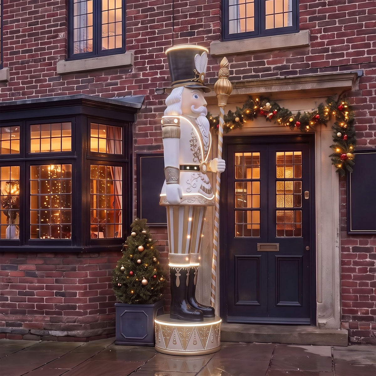 Huge 9ft Traditional Giant Christmas Nutcracker Gold & Ivory with Warm White LED Strip Lights