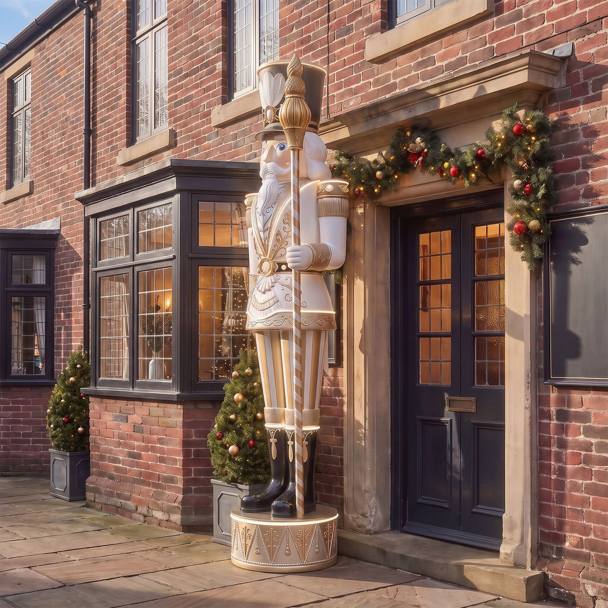 Huge 9ft Traditional Giant Christmas Nutcracker Gold & Ivory with Warm White LED Strip Lights