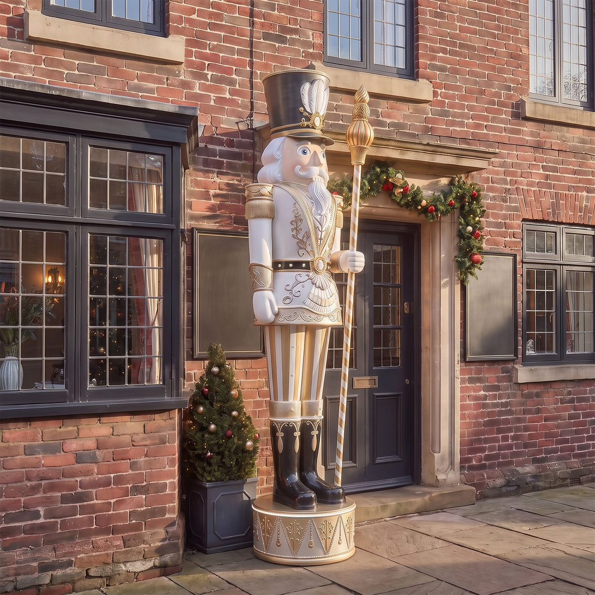Huge 9ft Traditional Giant Christmas Nutcracker Gold & Ivory with Warm White LED Strip Lights