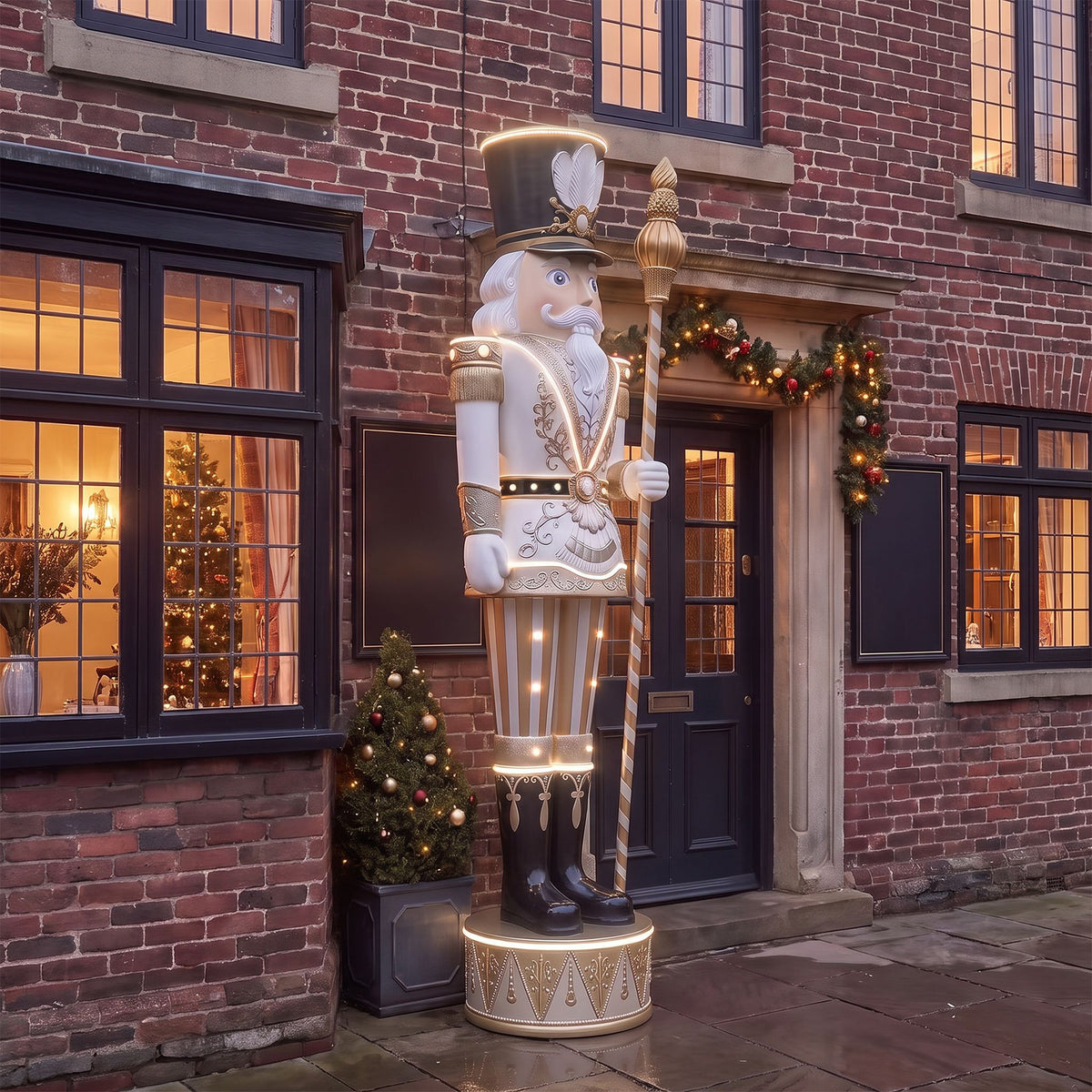 Huge 9ft Traditional Giant Christmas Nutcracker Gold & Ivory with Warm White LED Strip Lights