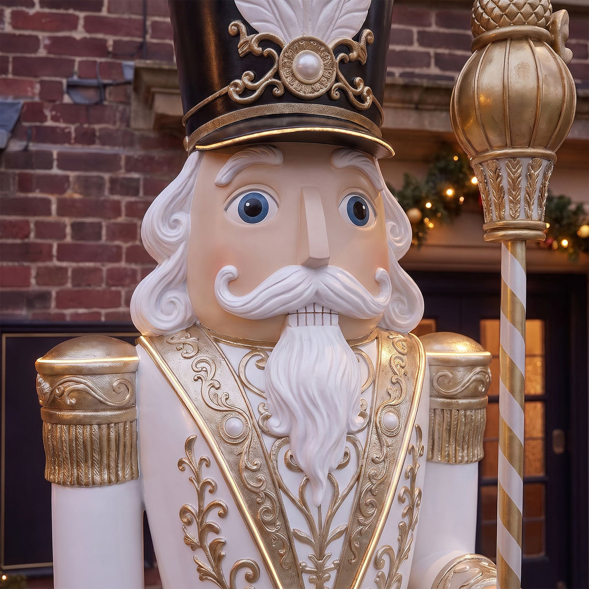 Huge 9ft Traditional Giant Christmas Nutcracker Gold & Ivory with Warm White LED Strip Lights
