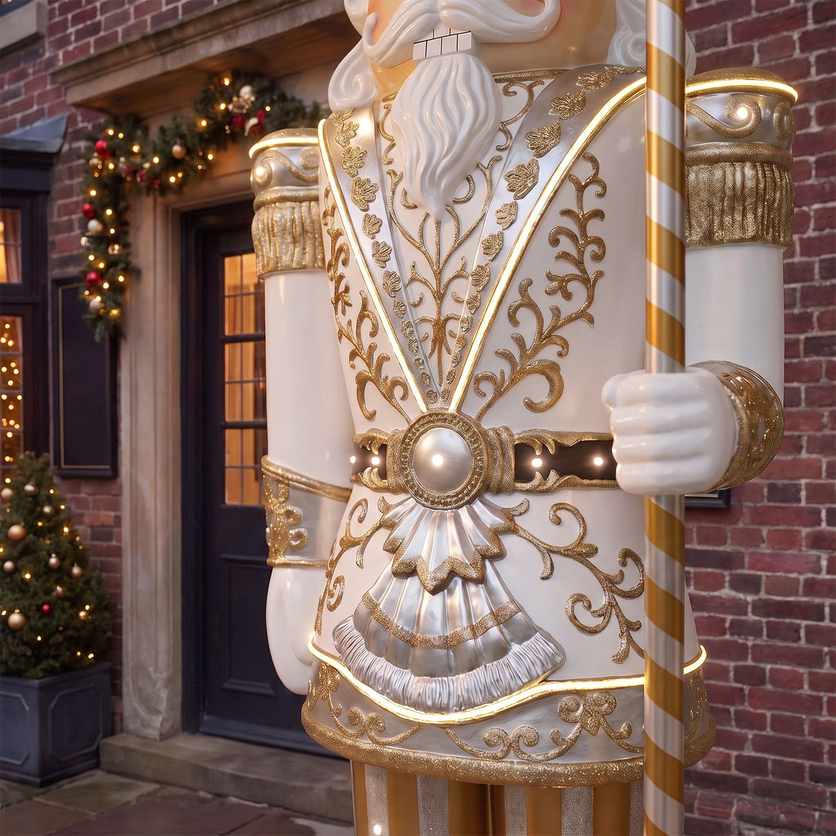 Huge 9ft Traditional Giant Christmas Nutcracker Gold & Ivory with Warm White LED Strip Lights