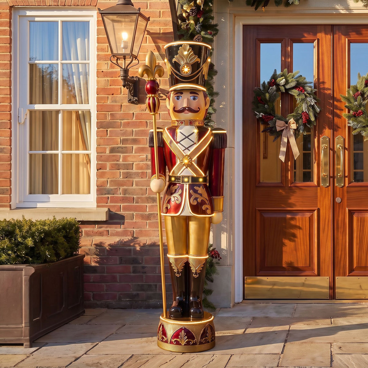 6ft Traditional Soldier Extra Large Nutcracker Burgundy with Warm White LED Strip Lights