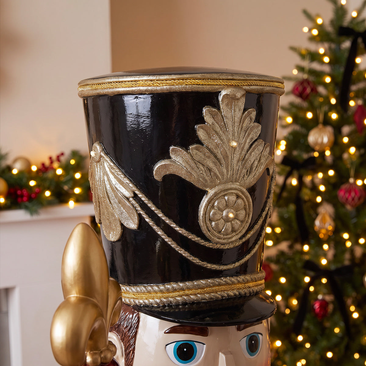 6ft Traditional Soldier Nutcracker Burgundy with Warm White LED Strip Lights