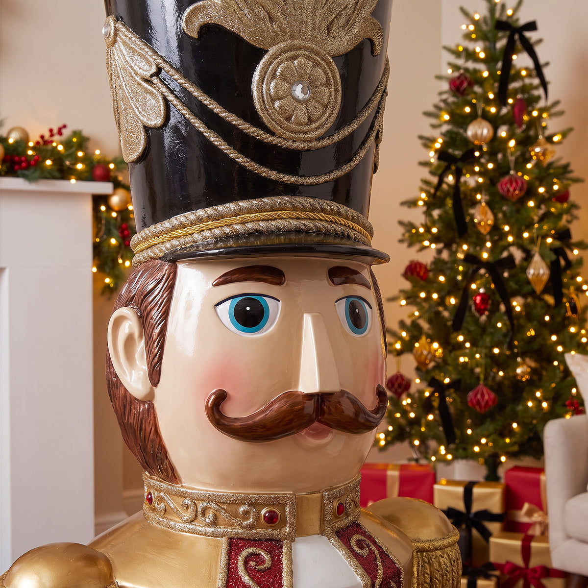 6ft Traditional Soldier Nutcracker Burgundy with Warm White LED Strip Lights