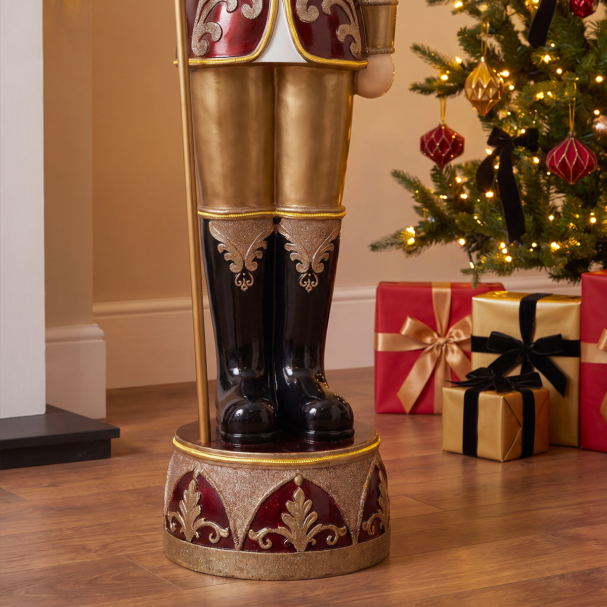 6ft Traditional Soldier Nutcracker Burgundy with Warm White LED Strip Lights