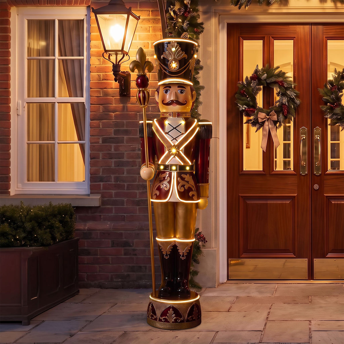 6ft Traditional Soldier Extra Large Nutcracker Burgundy with Warm White LED Strip Lights