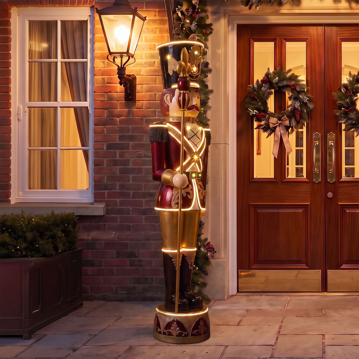 6ft Traditional Soldier Extra Large Nutcracker Burgundy with Warm White LED Strip Lights