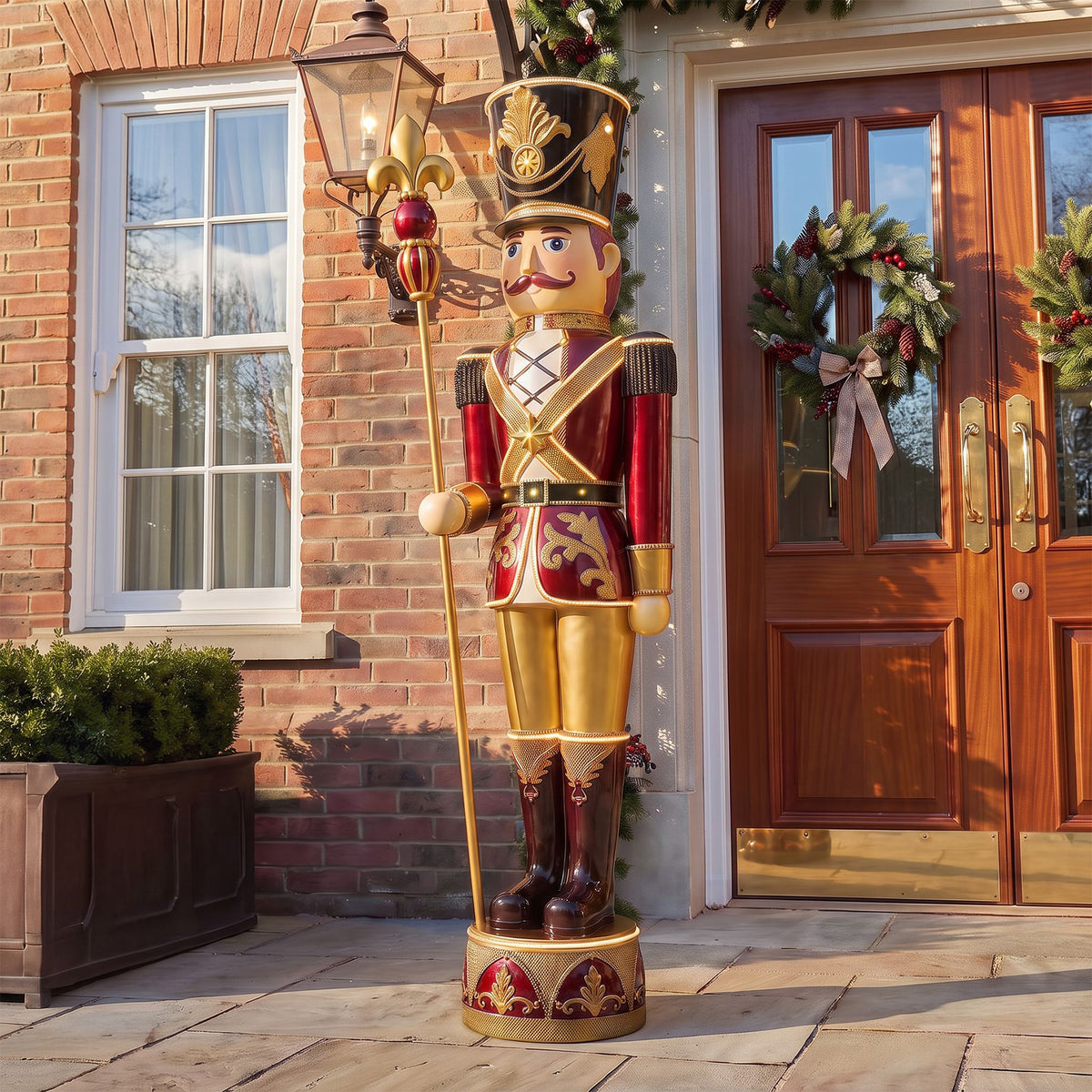 6ft Traditional Soldier Extra Large Nutcracker Burgundy with Warm White LED Strip Lights