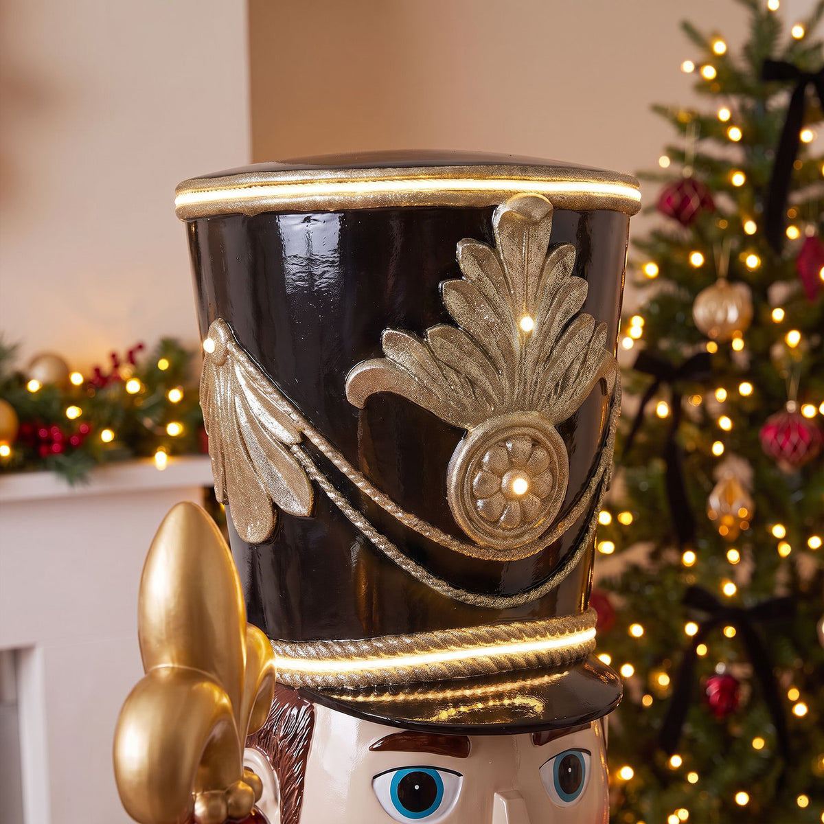 6ft Traditional Soldier Nutcracker Burgundy with Warm White LED Strip Lights