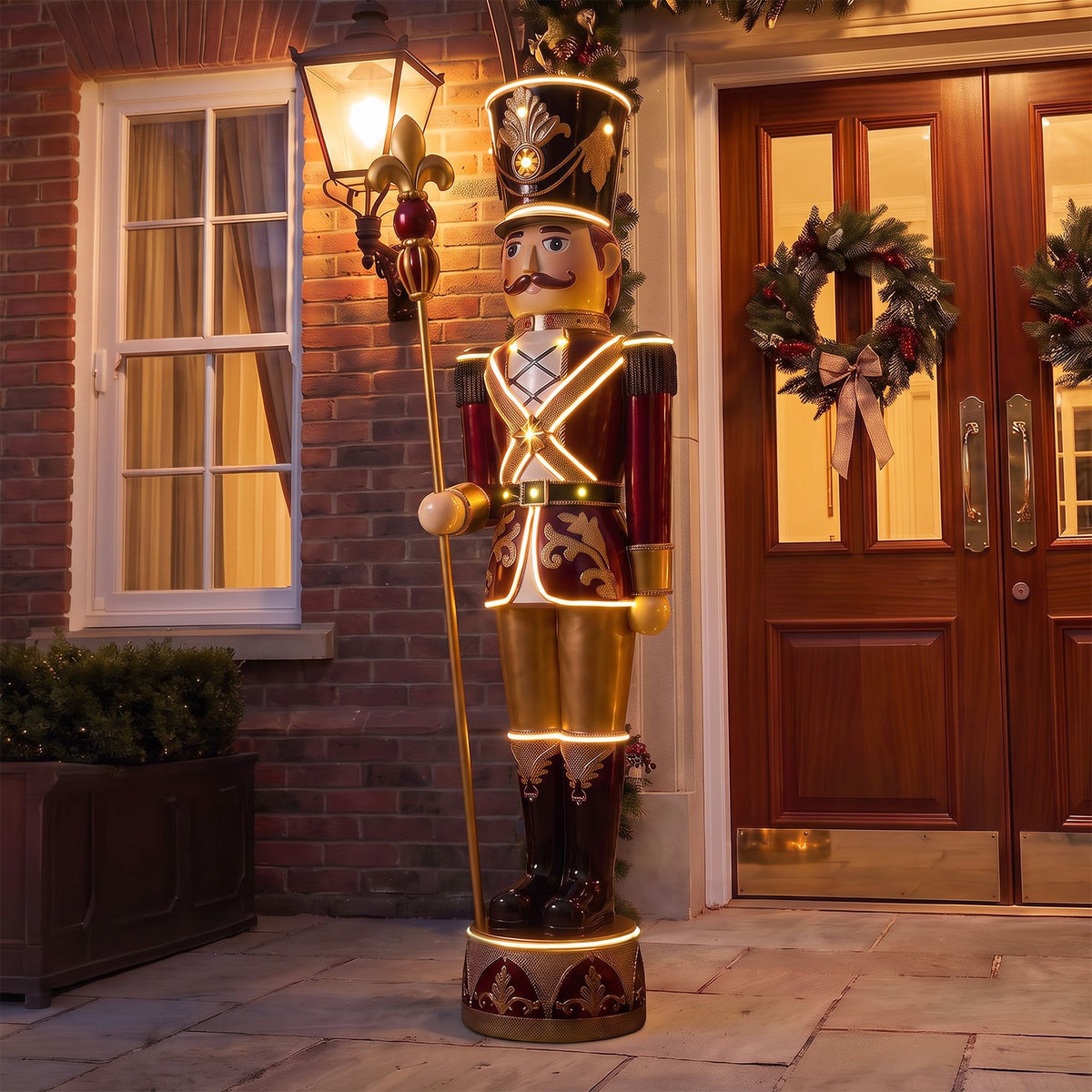 6ft Traditional Soldier Extra Large Nutcracker Burgundy with Warm White LED Strip Lights