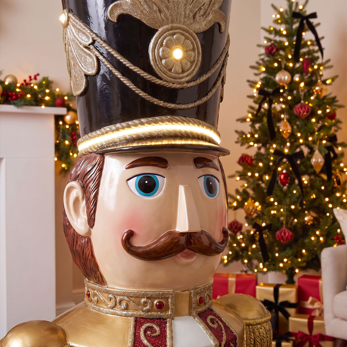 6ft Traditional Soldier Nutcracker Burgundy with Warm White LED Strip Lights
