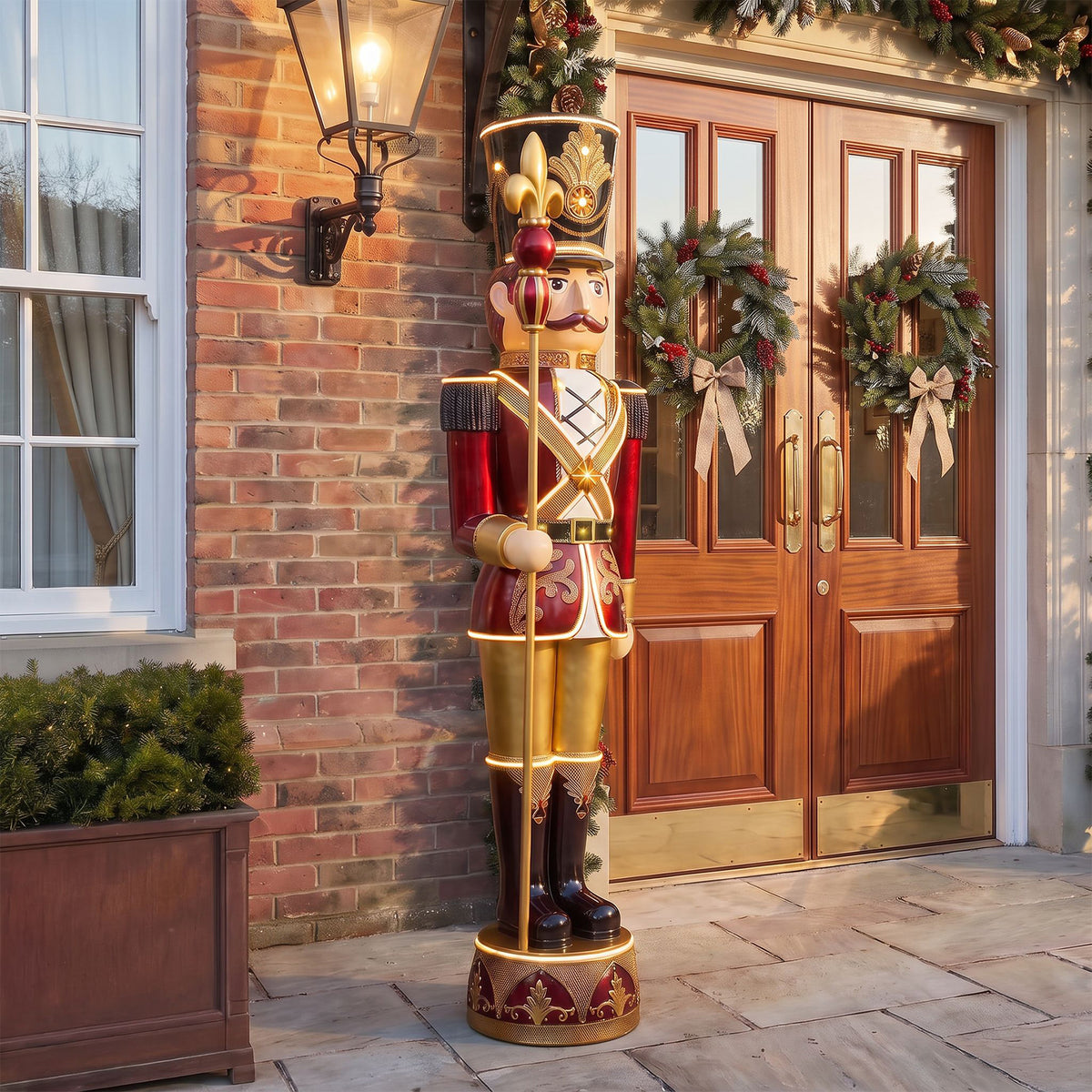 6ft Traditional Soldier Extra Large Nutcracker Burgundy with Warm White LED Strip Lights