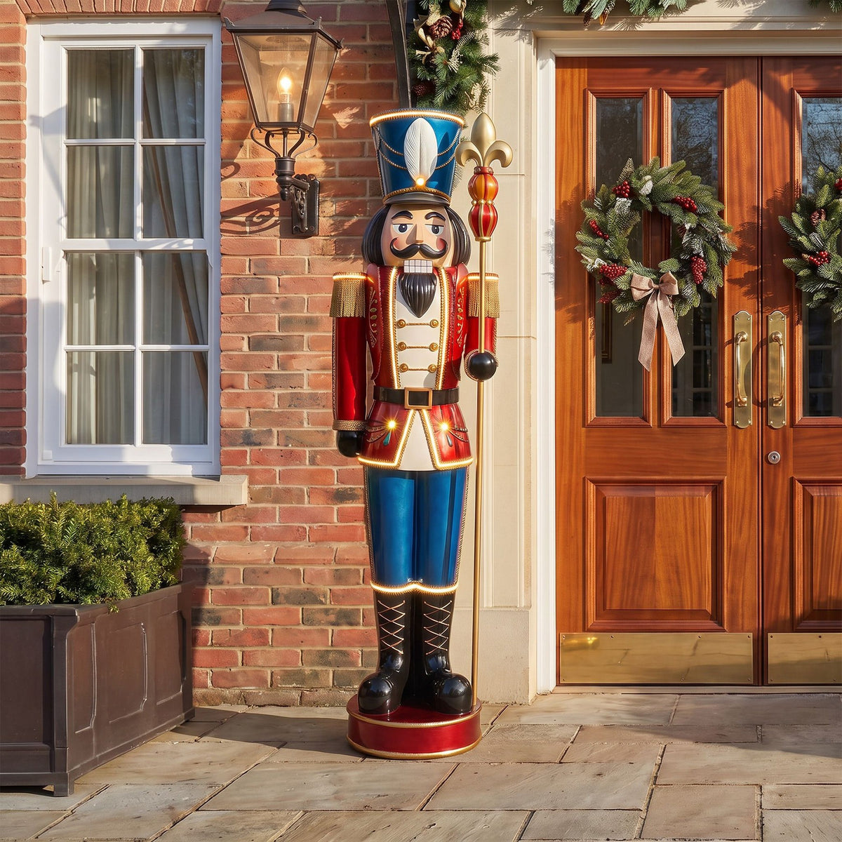 6ft Traditional Christmas Extra Large Nutcracker Red White & Blue with Warm White LED Strip Lights