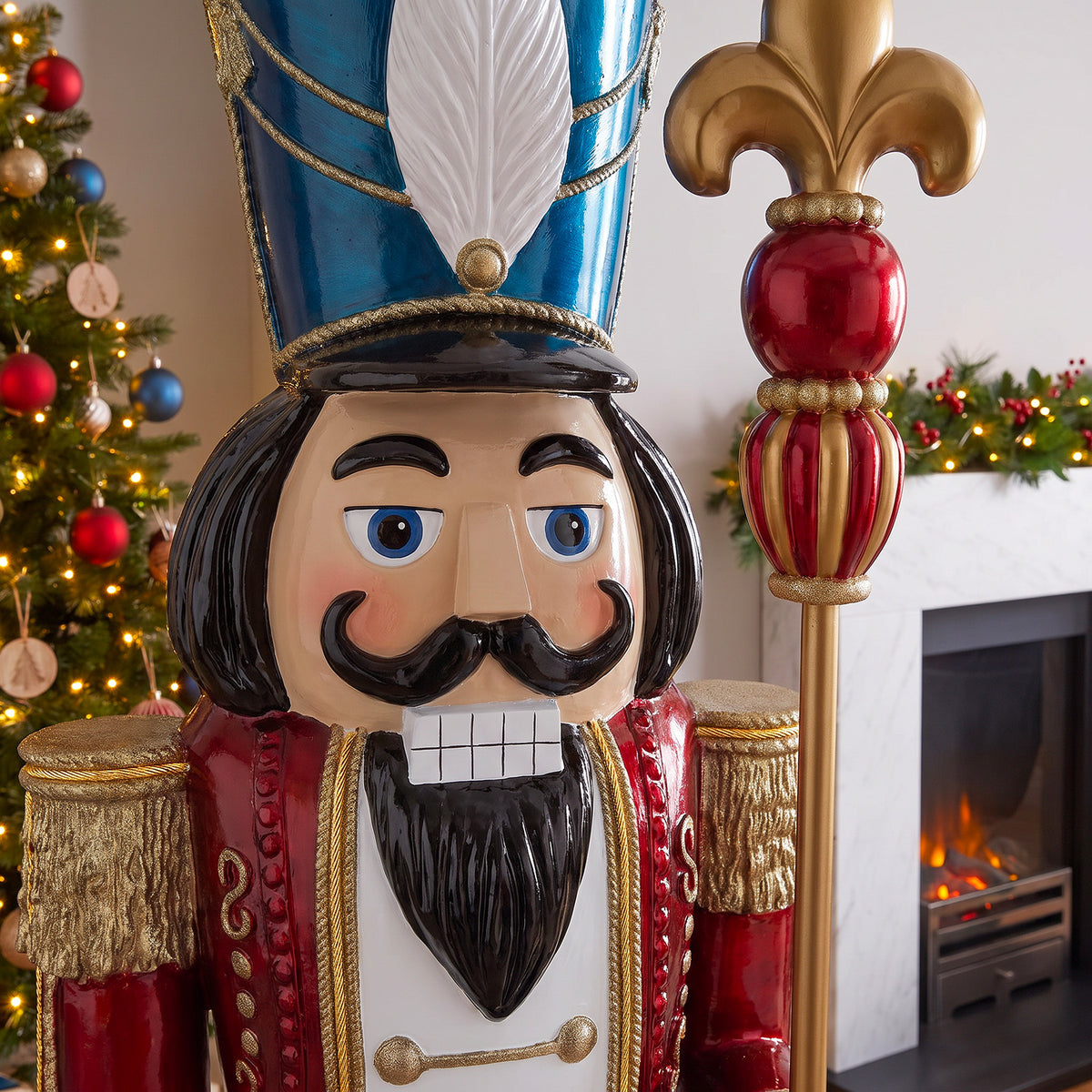 6ft Traditional Christmas Nutcracker Red White & Blue with Warm White LED Strip Lights