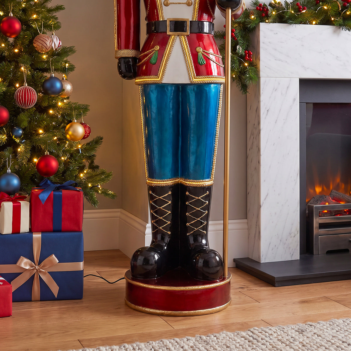 6ft Traditional Christmas Nutcracker Red White & Blue with Warm White LED Strip Lights