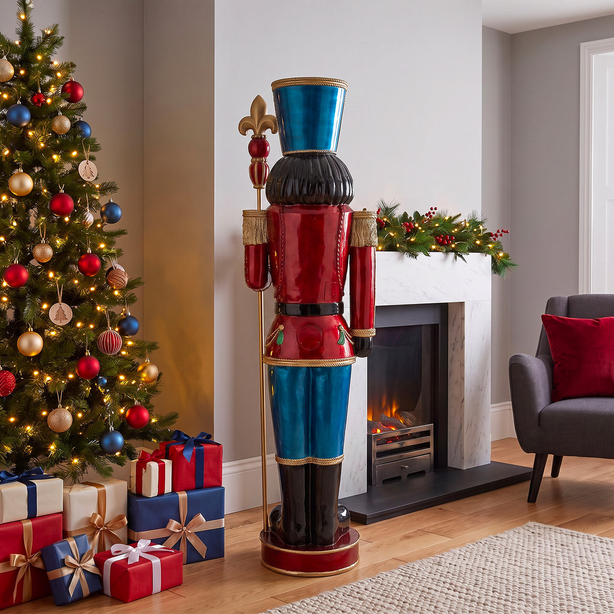 6ft Traditional Christmas Nutcracker Red White & Blue with Warm White LED Strip Lights