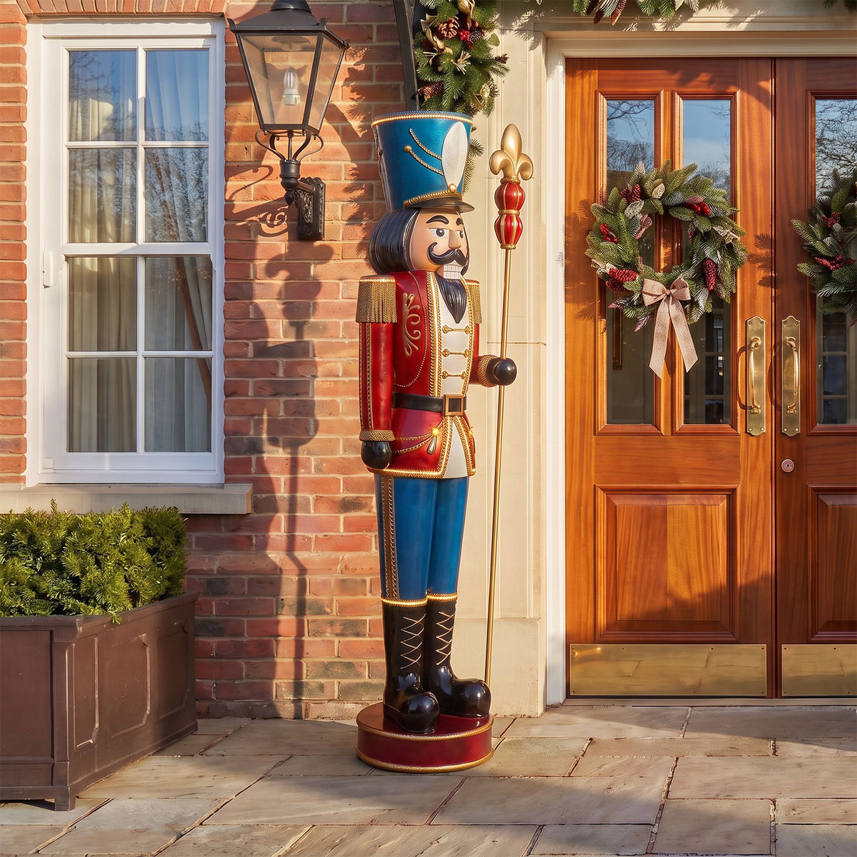 6ft Traditional Christmas Extra Large Nutcracker Red White & Blue with Warm White LED Strip Lights