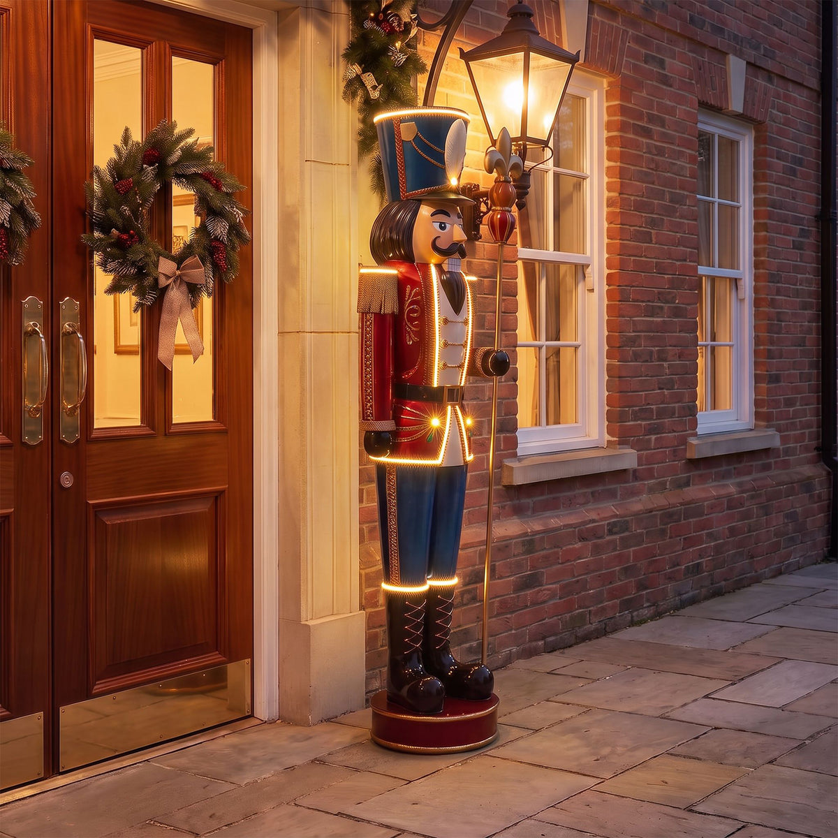 6ft Traditional Christmas Extra Large Nutcracker Red White & Blue with Warm White LED Strip Lights