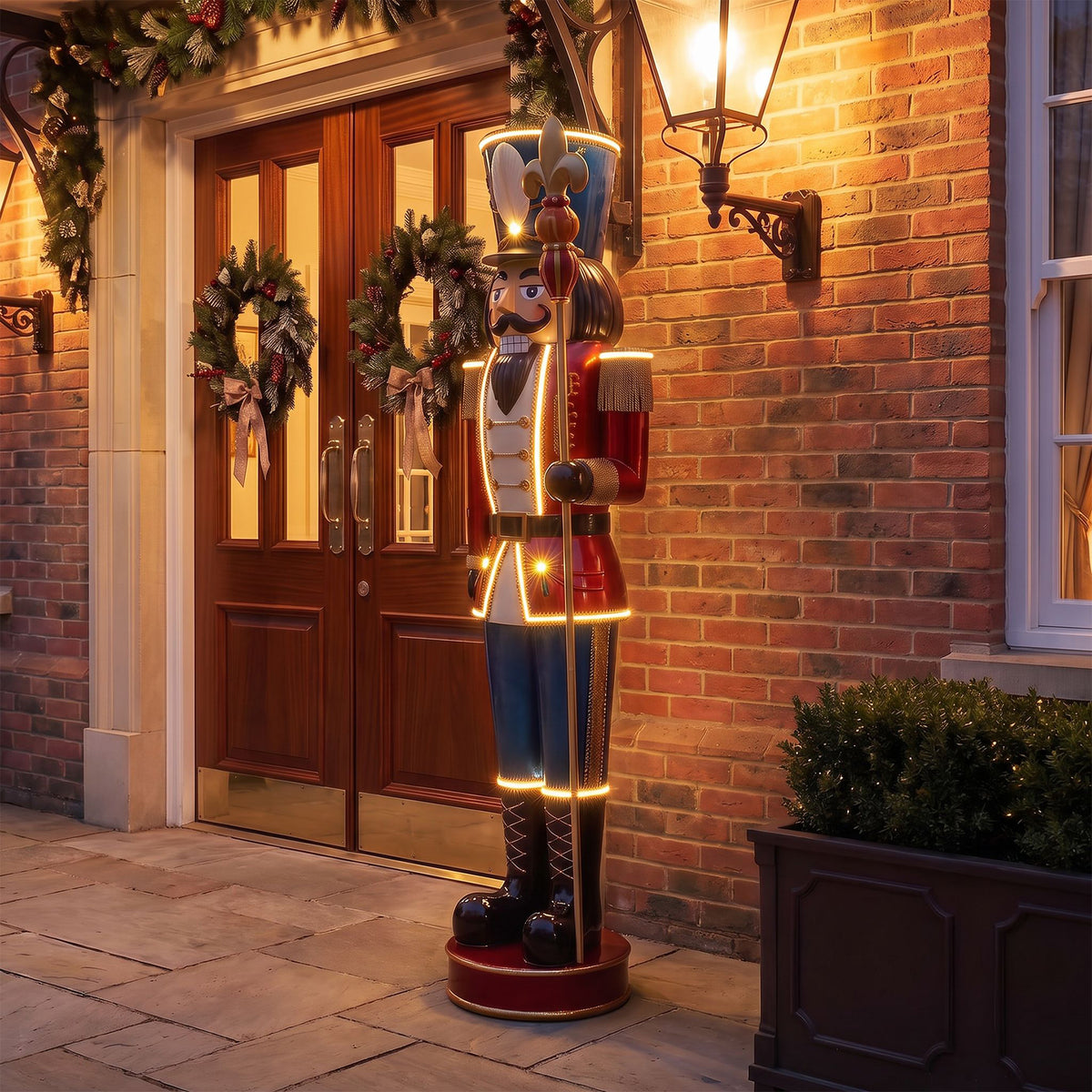 6ft Traditional Christmas Extra Large Nutcracker Red White & Blue with Warm White LED Strip Lights