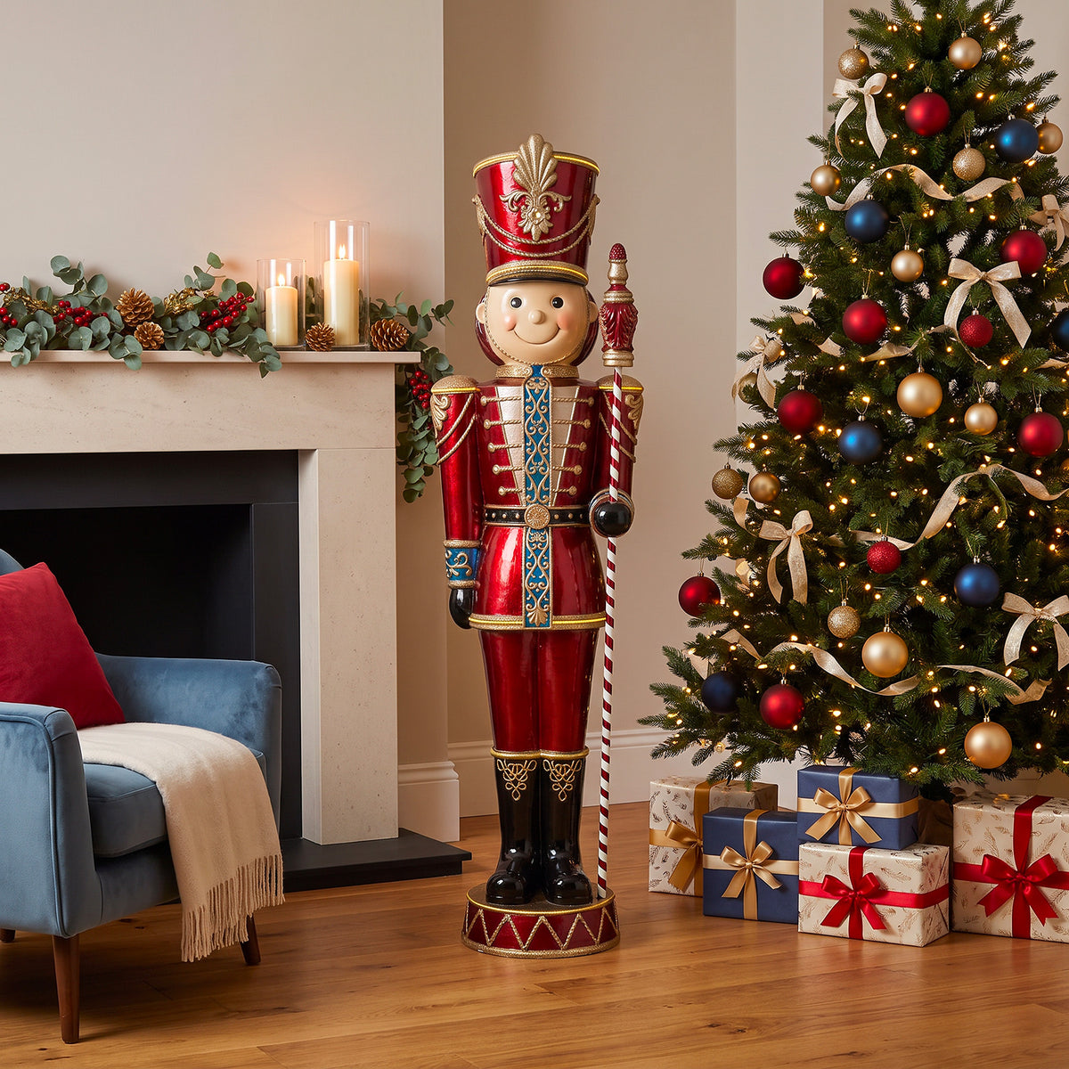 6ft Traditional Toy Soldier Christmas Nutcracker Red with Warm White LED Strip Lights