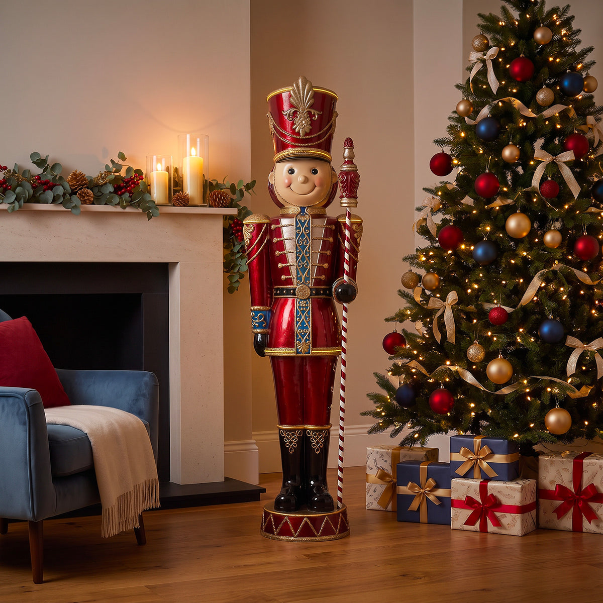 6ft Traditional Toy Soldier Christmas Nutcracker Red with Warm White LED Strip Lights