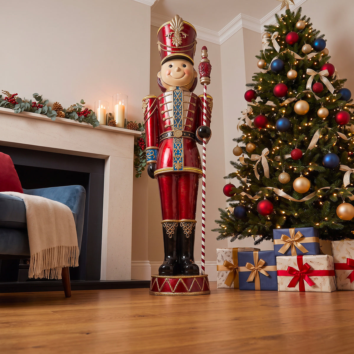 6ft Traditional Toy Soldier Christmas Nutcracker Red with Warm White LED Strip Lights