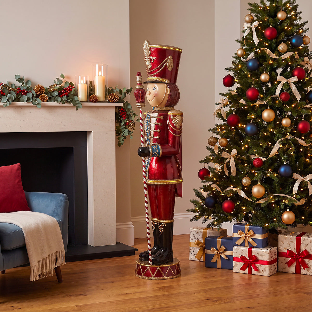 6ft Traditional Toy Soldier Christmas Nutcracker Red with Warm White LED Strip Lights