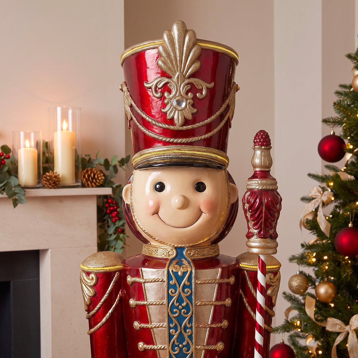 6ft Traditional Toy Soldier Christmas Nutcracker Red with Warm White LED Strip Lights