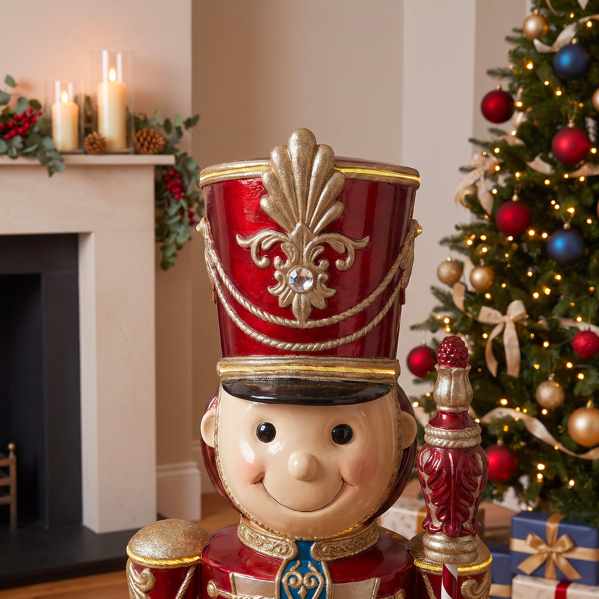 6ft Traditional Toy Soldier Christmas Nutcracker Red with Warm White LED Strip Lights