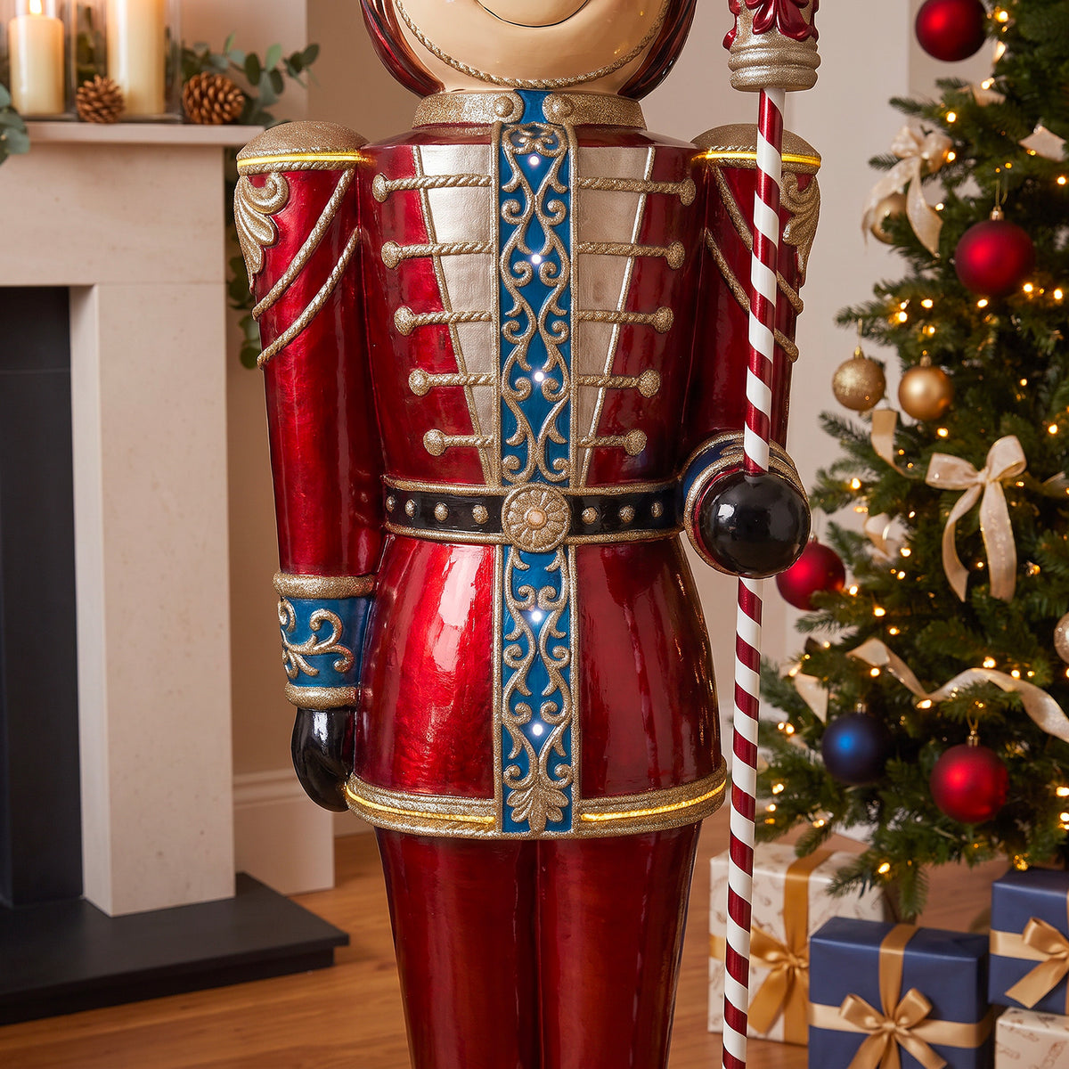 6ft Traditional Toy Soldier Christmas Nutcracker Red with Warm White LED Strip Lights