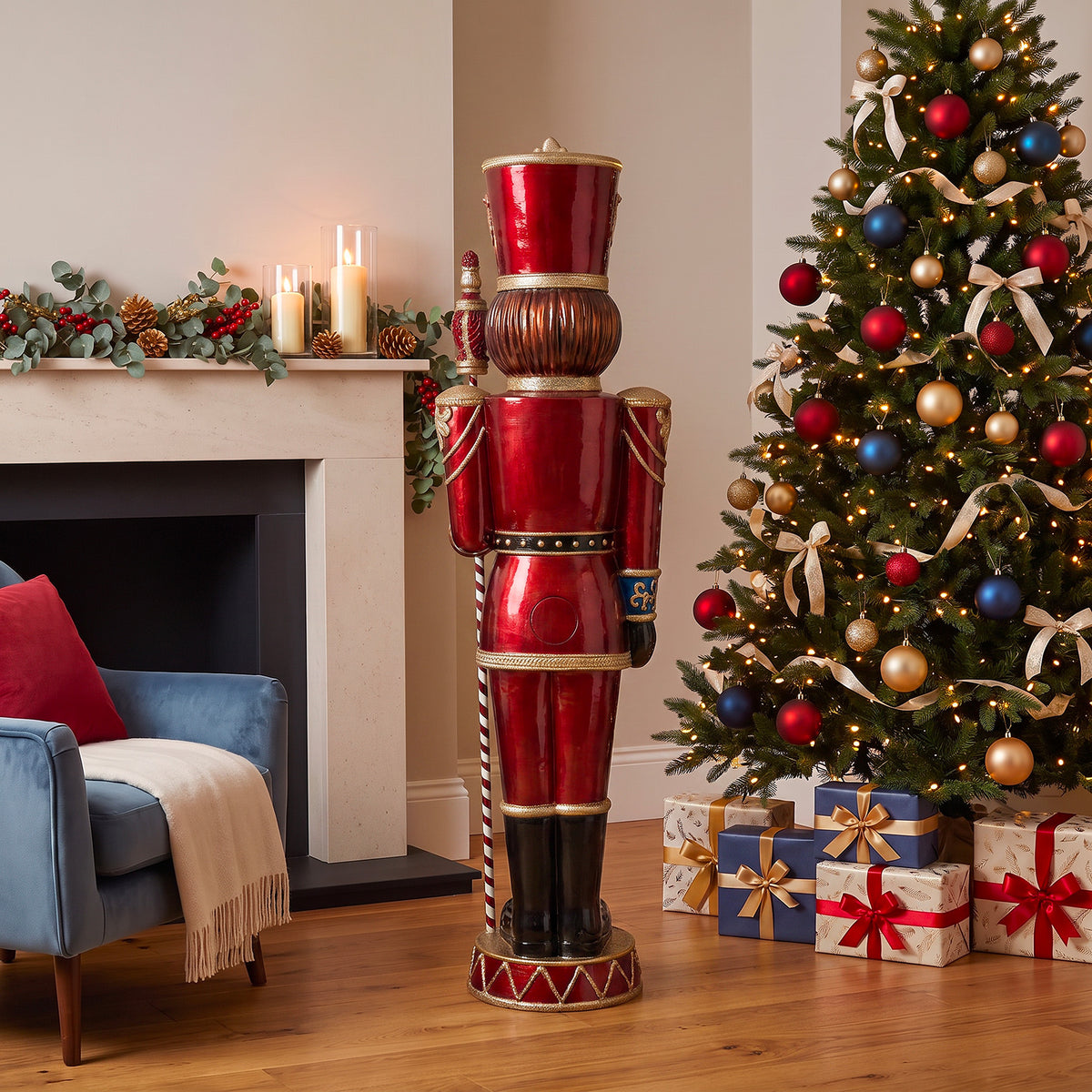 6ft Traditional Toy Soldier Christmas Nutcracker Red with Warm White LED Strip Lights