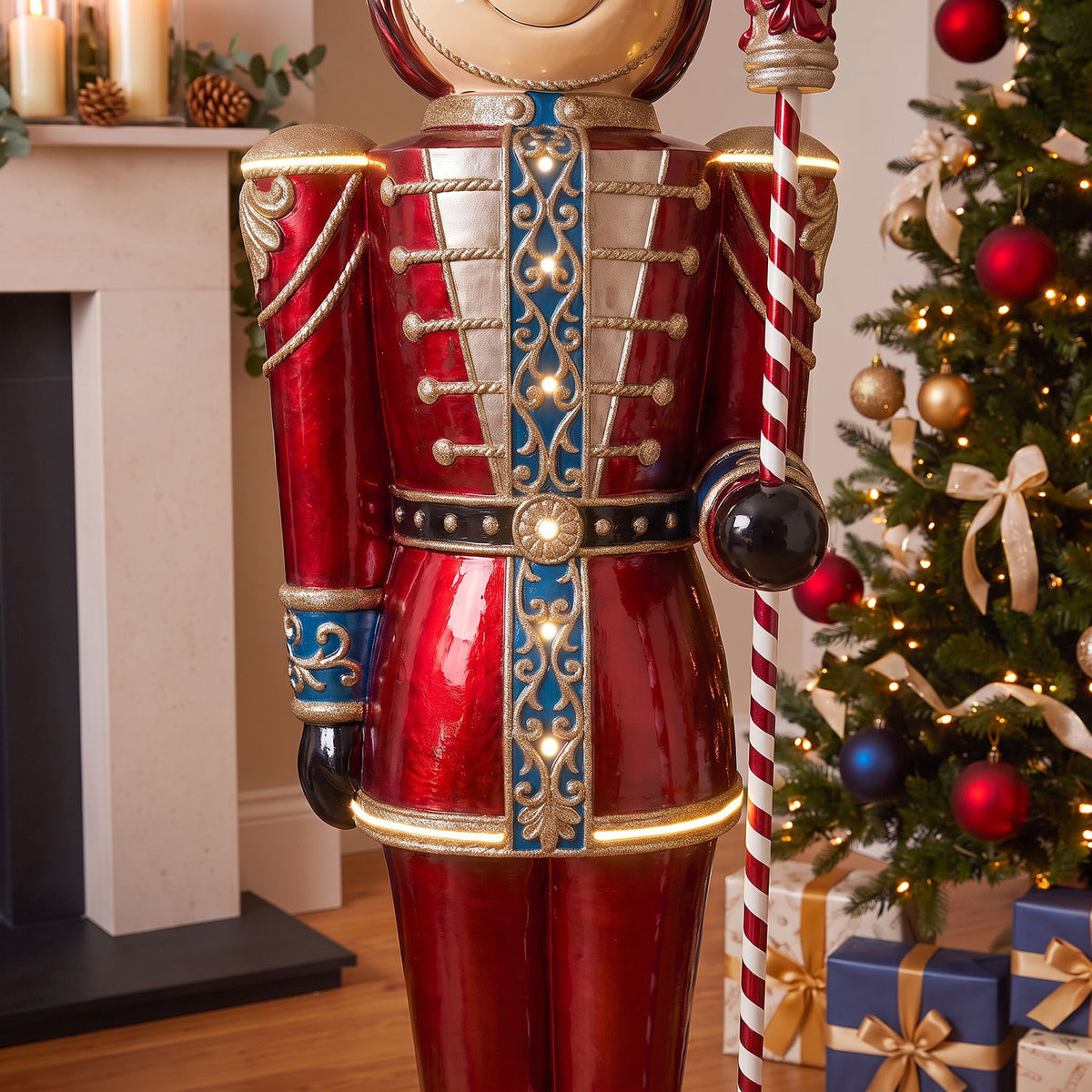 6ft Traditional Toy Soldier Christmas Nutcracker Red with Warm White LED Strip Lights