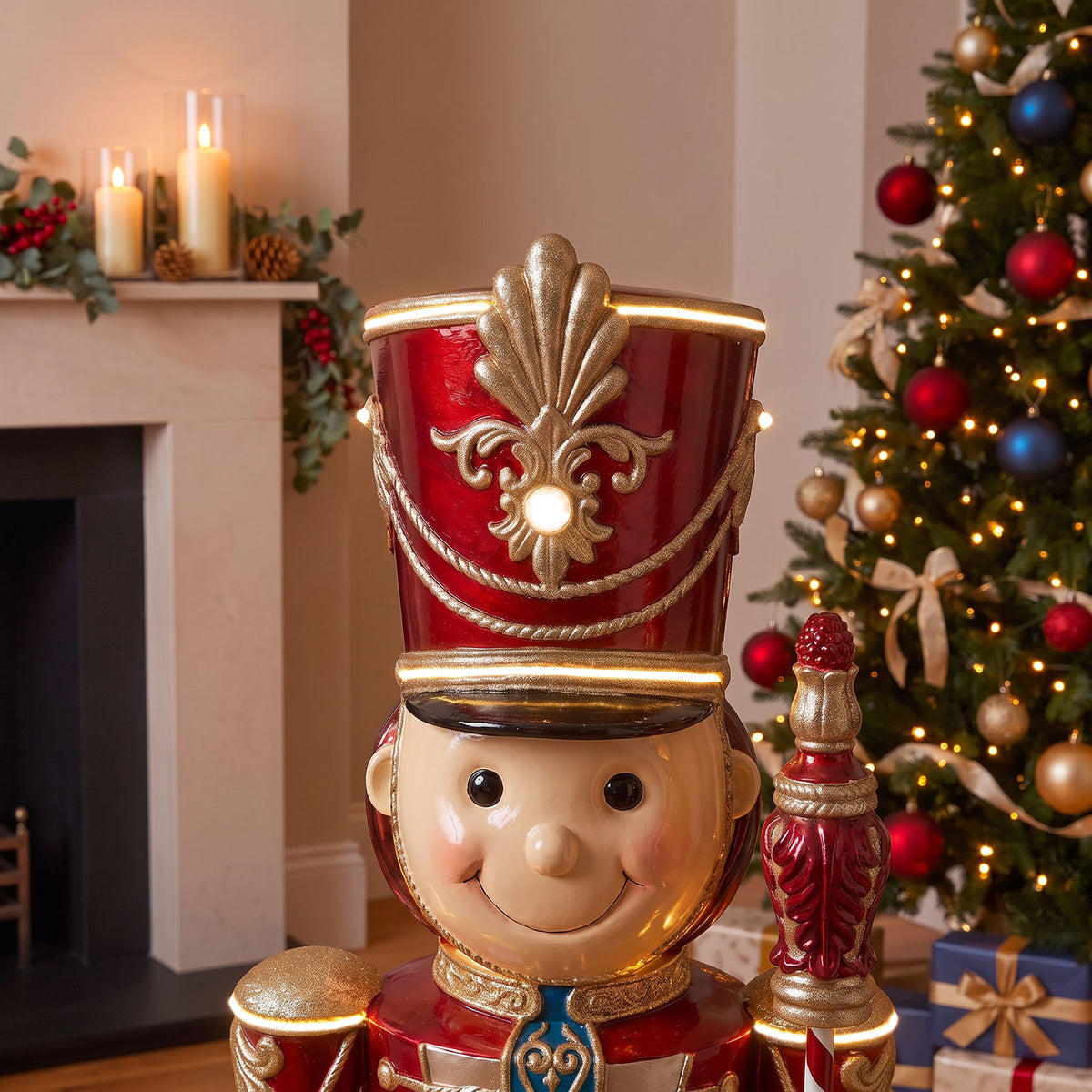 6ft Traditional Toy Soldier Christmas Nutcracker Red with Warm White LED Strip Lights